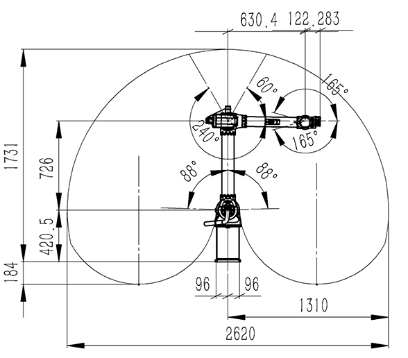工業機器人運動范圍圖